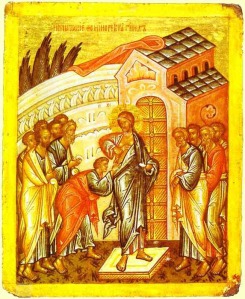 A 15th century Russian icon of the Belief of St Thomas